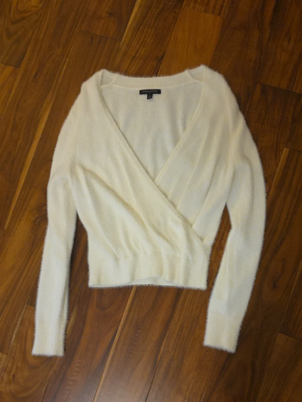 Banana Republic Cream Faux-Fur Wrap V-Neck Sweater